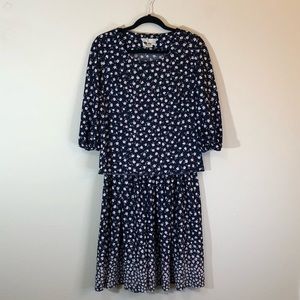 Vintage 60s Lillian Russell Size 12 Floral Print 2-Piece Coord Blouse Skirt Set